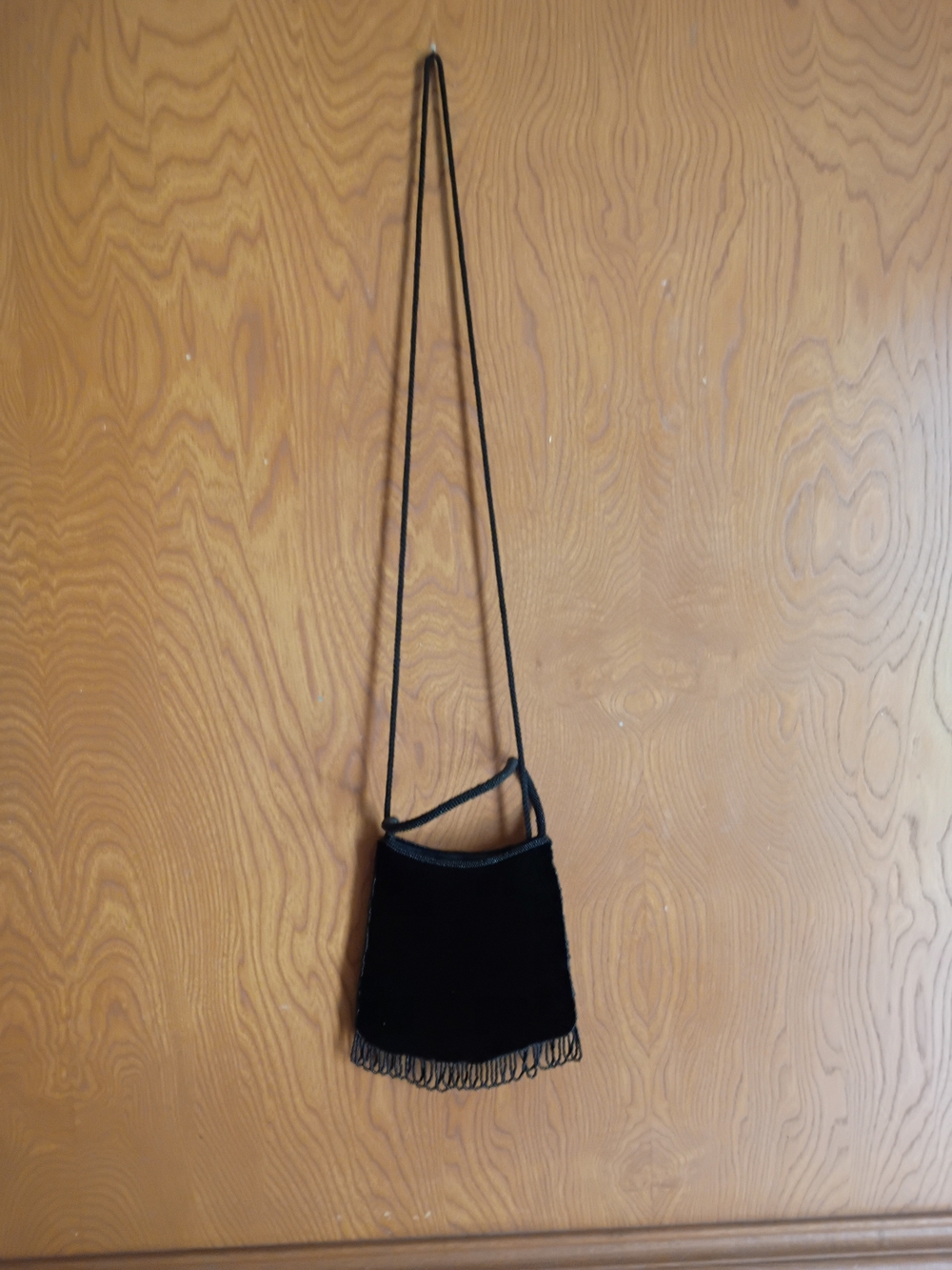 Black Velvet Fringe Crossbody Bag